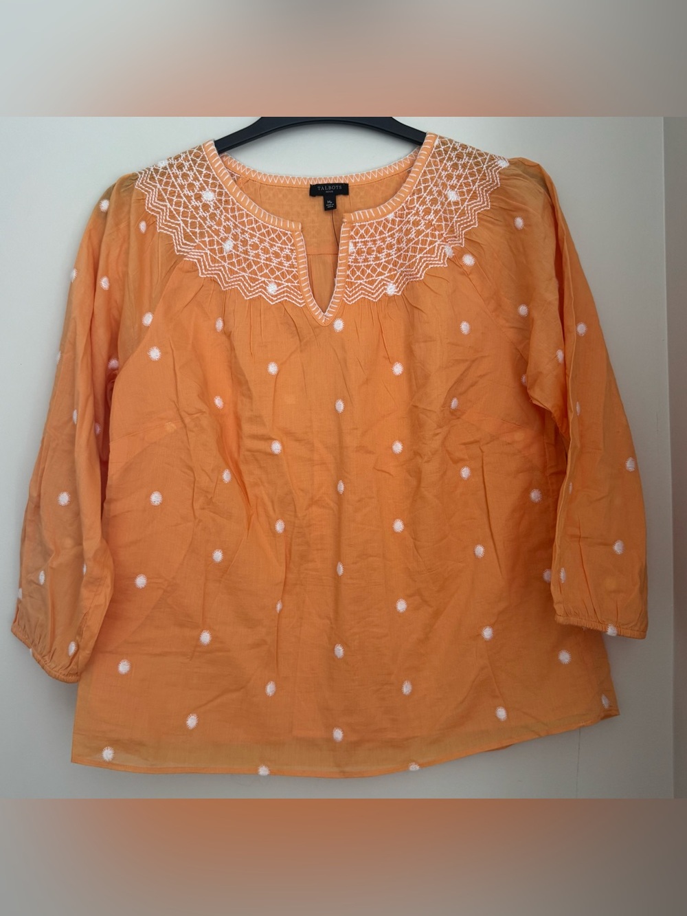 Talbots Orange Split-Neck Embroidered Tunic Top